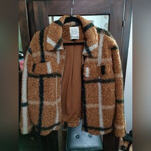 Stoosh Womens Teddy Plush Plaid Coat Jacket Size_Large